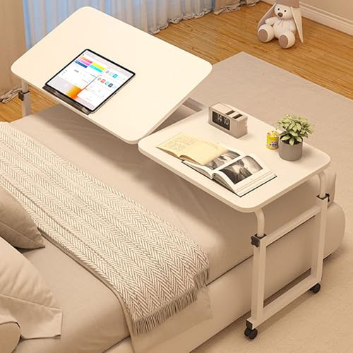 YDkjwjw Table de Lit avec roulettes Table de Chevet Inclinable a Dessus Divisé avec Plateau Ordinateur Portable Roulant Chariot de Bureau Debout, Réglable en Hauteur/Largeur