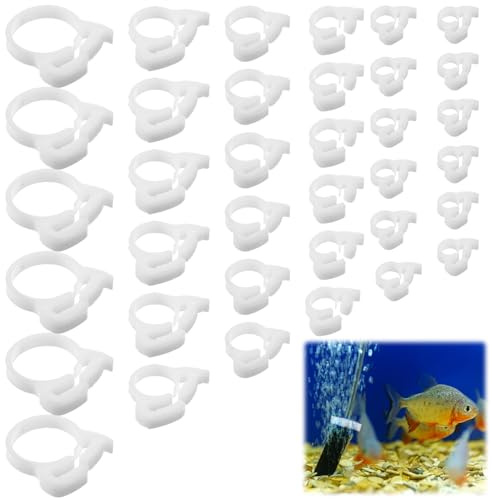 Pangda 36 Pcs 6 Size Aquarium Nylon Hose Clamps Set 6.1-27.2 mm White Plastic Snap Ratcheting Hose Clamps Assortment Kit for Standard Aquarium Heater Tubing Fish Tank Plant