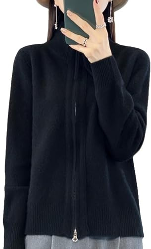 Generico Maglia Donna Invernale,Cardigan in Cashmere da Donna, Maglione in Lana Lavorato A Maglia con Cerniera, Maglione Corto Nero Cappotto Elegante A Maniche Lunghe, vestibilità S