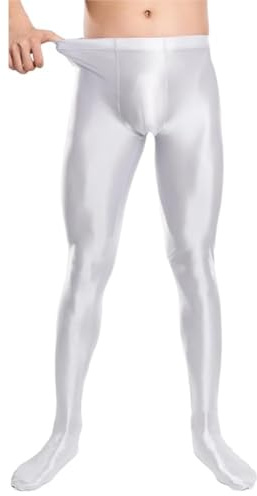 Men's Shiny Tights, High Waist Tummy Control Glossy Yoga Sports High Tight, Stretchy Foil Spandex Pantyhose for 80s Disco, Slim Fit Solid Hold Up Leggings for Dancewear Nightclub Rave Party Fitness