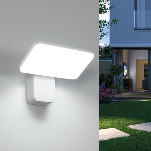 Riserva Außenlampe LED Weiß, 16W Wasserdicht IP65 Außenwandleuchte Modern Aluminium mit Schwenkbar LED Panel für Garten, Terrasse, Eingang, Garage, 6500K Kaltweiß