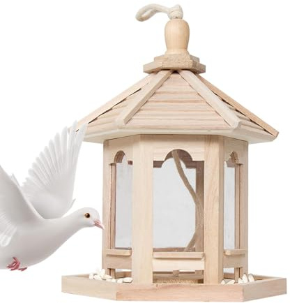 Mangeoires à oiseaux en bois - Mangeoires suspendues extérieures - Distributeur sauvage | Maison pour oiseaux de terrasse, parc, balcon, campagne, décoration rustique, cadeau pour les amoureux des