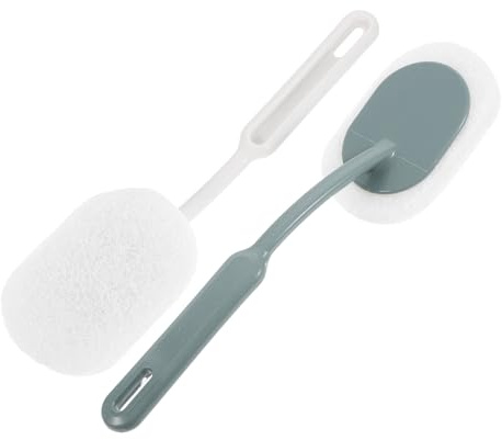 GANAZONO Cepillo de Baño Mango de Plástico Estropajo 2 Piezas Intercambiables Gris y Blanco Limpieza Profunda para Inodoro Bañera y Suelos Diseño Ergonómico y Compacto para Uso