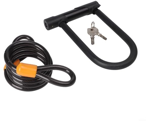 Gdfnmogo Revestimiento de PVC de 2 m, acero antirrobo, incluye 1 aleación de 3 mm con grillete extendido más para cable de seguridad de 15 mm. Cerradura en U de acero resistente (bloqueo en forma de U