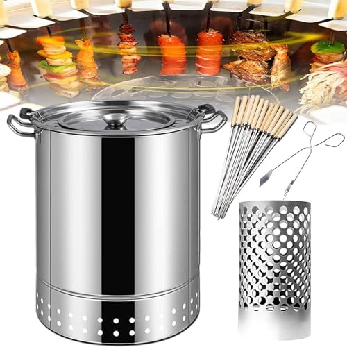 Barrel Grill, Vertical Barbeque Hanging Stove, Smoker Charcoal Barrel BBQ Grill, Stainless Steel BBQ Grill Mesh Barrel, Camping Barbecue Rack for Camping