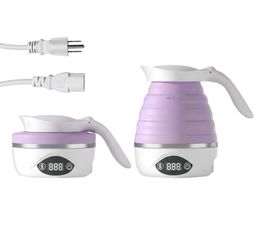 Collapsible Travel Kettle Electric Portable Foldable Kettle for Boiling Water, Suitable for 110V & 220V Dual Voltage, for Tea & Coffee, 850W Small Mini BPA-free Silicone lavender electric kettle