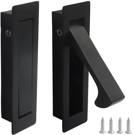 Cjueiom Recessed Pocket Door Pull Handle, Matte Black, 2 Pack | Edge Flush Pull, Hidden Finger Pull, Modern Pocket Hardware for Sliding Doors, Easy Installation
