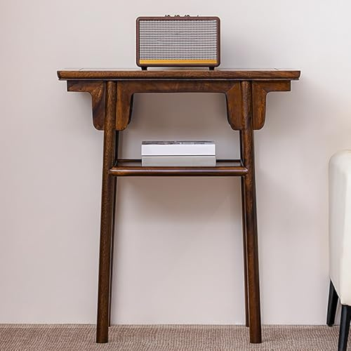 PQXQZ Console de Style Milieu du Siècle pour Entrée Table D'appoint à Deux Niveaux étagère de Rangement étroite en Bois pour Petit Salon ou Entrée