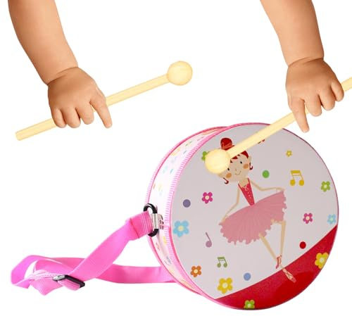 Tambor para niños, Instrumento Musical de Madera con Correa y Palos, 15 cm, Juego de Tambor de Madera, Ideal para niños a Partir de 3 años, Campana, bebés, Aprendizaje Educativo