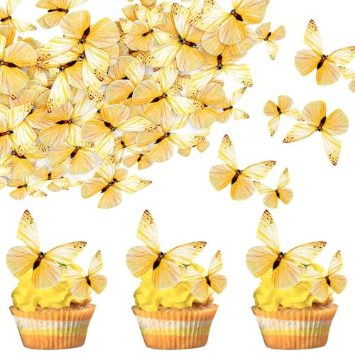 72 Packung Essbare Schmetterling Tortendeko Mädchen Essbare Schmetterlinge TortenDeko Schmetterlinge Deko für Torten für Schmetterling Thema Baby Dusche Hochzeit Geburtstag Party Kuchendeko Gelb
