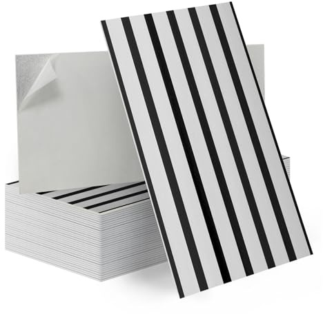 Tarwanear Tile Stickers 60 x 30cm,30Pcs Stripe Panel Effect Self Adhesive Wall Tiles Waterproof Wall Panel,Peel and Stick on Vinyl Tiles for Bathroom Kitchen Living Room Backsplash,Silver-Black