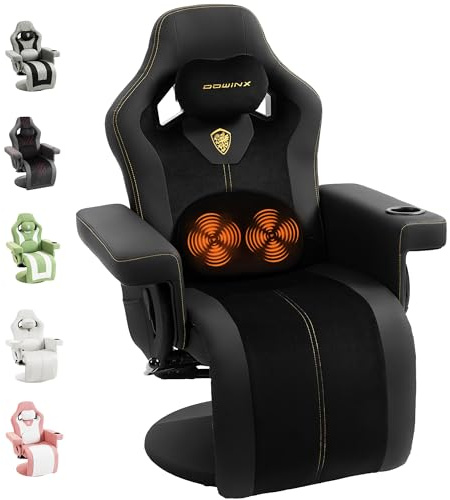 Dowinx Relaxsessel Gaming Sessel mit Shiatsu Massagefunktion, Fernsehsessel mit Liegefunktion 90°–135° und Fußstütze, 360° drehbarer Gaming Stuhl ohne Rollen, Getränkehalter, Seitentaschen, Schwarz