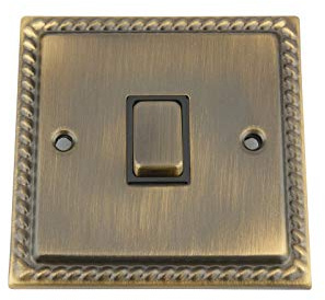 Antique Brass Georgian Switch 1 Gang Black Insert Metal Rocker Switch
