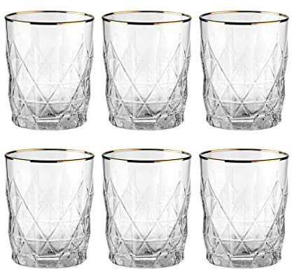 BUTLERS 6er Set Trinkgläser mit Goldrand 345ml Vintage Gläser Kristalloptik mit Prägung - UPSCALE - Wassergläser Cocktailgläser Set | Trinkgeschirr Tee, Limonade, Eiskaffee, Longdrinks