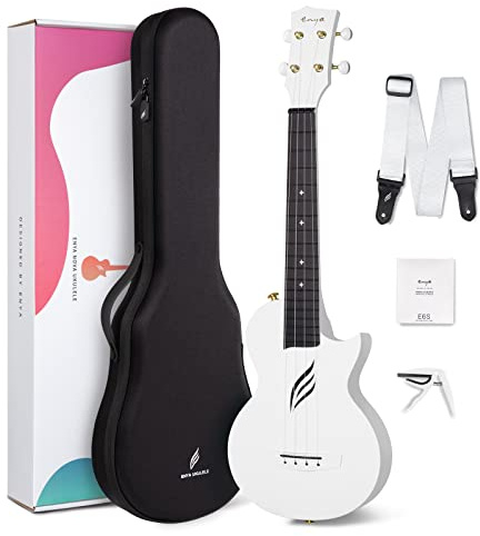 Concert Ukulele Enya Nova U 23” Cutaway Carbon Fiber Beginner Travel Ukulele Kit Waterproof Ukelele with Case,Strap,Capo,Strings (White)