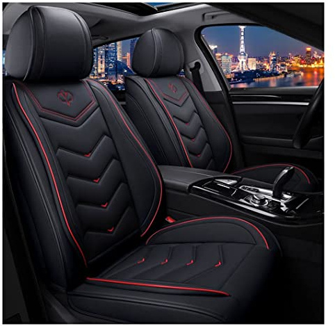 JDWBT Autositzbezüge Set Leder,Autositzschoner Set Universal,Schonbezüge Auto Komplettset 5-Sitze,Sitzbezüge Auto-Schwarz Rot (schwarz rot)