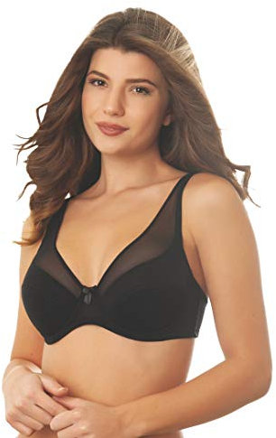 Istintiva Giulia – Reggiseno con Ferretto e rifinitura in Tulle ad Elevato Comfort | Coppe morbide Leggermente Imbottite | Spalline Regolabili | Nero, Taglia 5C