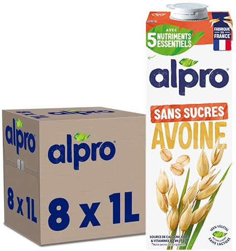 Alpro Oat Drink - No Sugars - 100% British Oats - Unsweetened Plant-Based Long Life Dairy Free & Lactose Free Milk Alternative - 1L (Pack of 8)