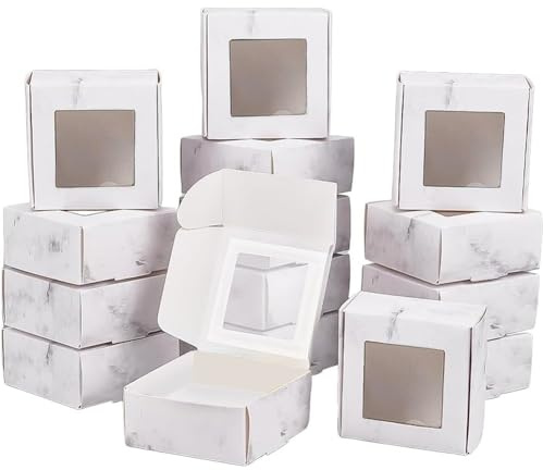 BENECREAT 30 pack 6.5x6.5x3cm Marmor Parper Box mit Fenster Weiß Geschenk Box für Seife und Parfüm