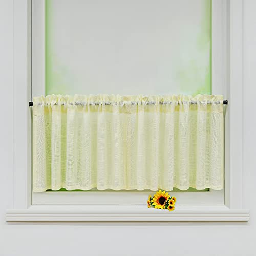 Yujiao Mao 2 Stücke Landhausstil Scheibengardine Leinenoptik Küchengardine Unifarbige Bistrogardine transparente Kaffee Gardine mit Tunnelzug HxB 45x120cm, Hellgelb