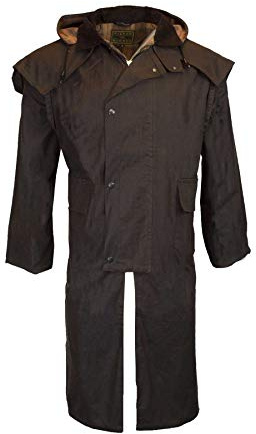Walker & Hawkes - Veste cirée Longue Stockman - Unisexe - Style Cape - Capuche - Marron - XL