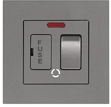CNBINGO Switched Fused Connection Unit with Red Power Indicator, Rocker Spur Switch with Ceramic Tube Cartridge Fuse (BS1362, 6.3x25 mm), Grey Screwless PC Wall Plate