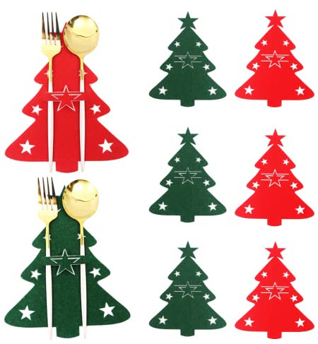 8 Stück Weihnachtsbaum Besteckhalter,Weihnachten Bestecktaschen,Weihnachten Tischdeko Besteckbeutel Für Weihnachten,Weihnachtsmesser Geschirrtasche,Weihnachtsbaum Urlaubsparty Dinner Deko