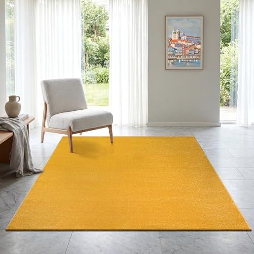 SANAT Kurzflor Teppich Wohnzimmer - Uni Modern Teppiche fürs Schlafzimmer, Arbeitszimmer, Büro, Flur, Kinderzimmer und Küche - Gelb, 120 x 170 cm