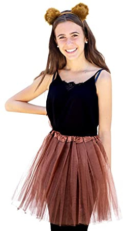 Oblique Unique® Teddy Bär Kostüm Accessoire Set für Damen - Teddy Bär Haarreifen + Tutu/Tütü in Braun für Fasching Karneval Party