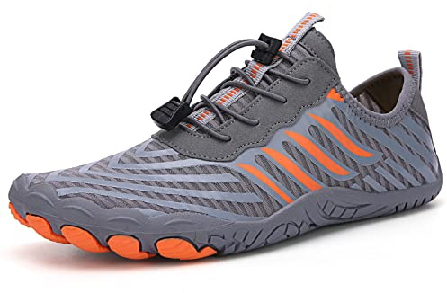 Teechodina Unisex Traillaufschuhe Herren Damen Wanderschuhe Barfußschuhe Laufschuhe Knit Sneaker Fitnessschuhe Fivefinger Zehenschuhe, Grau-B, 43