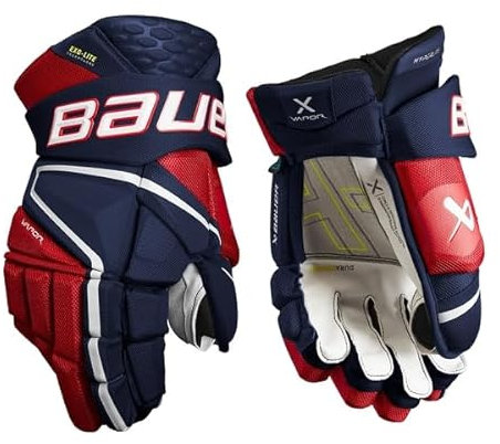 BAUER Vapor Hyperlite Senior - Guanti da uomo, 14, colore: blu navy/rosso/bianco