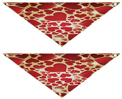 2 Stück Hundehalstücher Haustier Bandana Schal Druckknopf Dreieck Lätzchen Halstuch Set Haustier Urlaub Zubehör Dekor für kleine bis große Welpen Hunde Katzen kleine rote Herzen Hintergrund