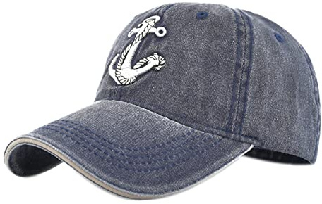 YULOONG Vintage Baseball Cap Stickerei Anker Washed Denim Trucker Cap 100% Baumwolle Sonnenhut für Männer Frauen Verstellbare Größe