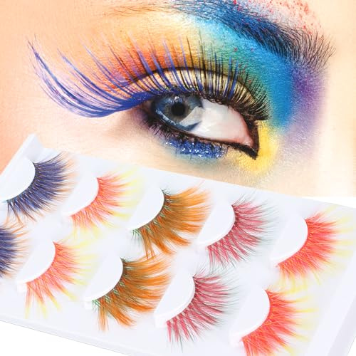 5 Paar Bunte Gefälschte Wimpern 6D Farbverlauf Lang Gelockt Weiche Farbige Falsche Wimpern Cosplay für Halloween