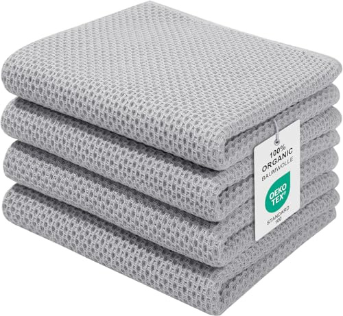 Moosfor strofinacci 100% cotone, set da 4 pezzi 32 x 72 cm, morbidi strofinacci da cucina assorbenti, spessi strofinacci da cucina di qualità premium, panni da cucina, panni per stoviglie, grigio