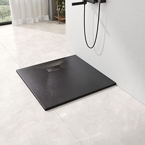 EMKE Duschwanne 90x90 cm Duschtasse Flach Anti-Rutsch SMC Duschwanne Zuschneidbar, Duschkabine Schwarz