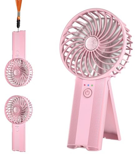Wastou Handheld Fan, Portable USB Rechargeable Mini Fan, Silent Small Personal Hand Fan, Battery Operated Powerful 4 Speeds Quiet Table Desk Cooling Fan for Bedroom Office Travel (Pink)