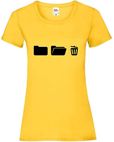 Classeur avec corbeille à papier sur ordinateur Femme Lady Fit T-shirt, Jaune tournesol., XL