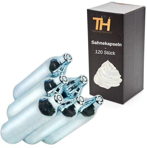Thiru Premium N2O Sahnekapseln für Sahnespender - N2O Patronen für Sahnesyphons - für alle handelsüblichen Sahnebereiter - für bis zu 500ml Volumen (120 Stück - Sparset)