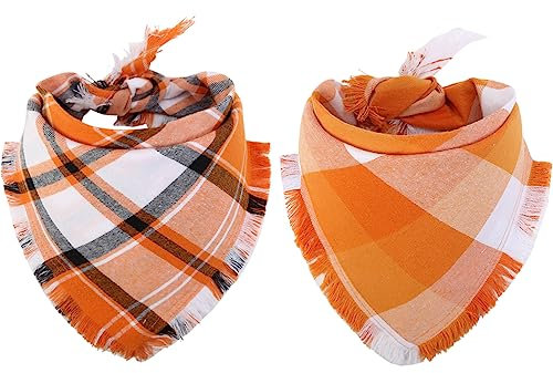 Hundehalstuch, 2 Stück, Herbst-Hunde-Halstuch, Orange kariert, wendbar, Dreieck-Lätzchen, Schal für Jungen und Mädchen, Urlaub
