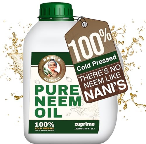 Pure Zuprime Neem Oil for Plants - Organic Neem Oil Spray for Plants,100% Cold Pressed Neem Oil, All-Natural Neem Oil Concentrate Leaf Polish for Plants, Pure Neem Oil - (34 Oz)