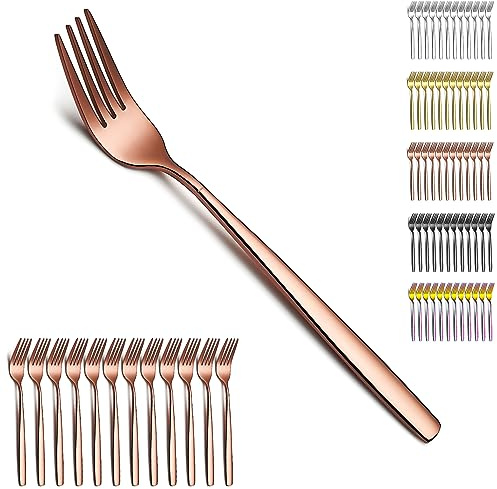 Berglander Roségold Tafelgabeln von 12 Stück, Titanverkupferung Edelstahl Modernes Speisegabel-Set, Gabeln und Löffel Besteck, ideal für Zuhause, Toilettenzimmer, Hotel, Hochzeit, spülmaschinenfest