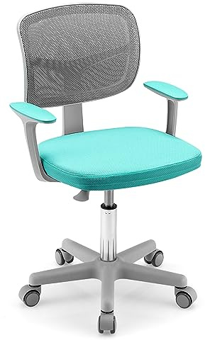 DREAMADE Kinder Schreibtischstuhl höhenverstellbar, ergonomischer Jugenddrehstuhl mit Rückenlehne & Armlehnen, Kinder Drehstuhl mit 5 Rollen, für Kinder 3-10 Jahre alt, bis 150kg belastbar (Türkis)