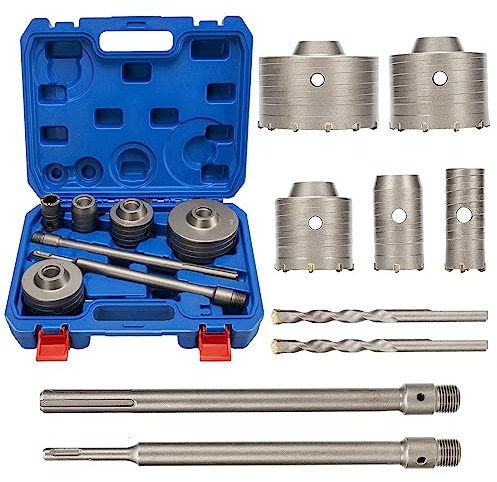 Profi Lochsägen-Set für Beton, 9-teilig mit 30mm, 40mm, 65mm, 80mm, 100mm Bohrkronen, Lochöffner-Bohrer-Set in Stabiler Box
