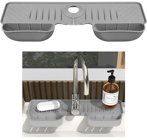 Baoswi Silicone Draining Mat Around Tap, Silicone Sink Faucet Mat, Dish Sponge Holder, Silicone Faucet Water Catcher Mat Silicone Sink Mat Tray Drying Mat, Home Bathroom Kitchen Sink Accessory