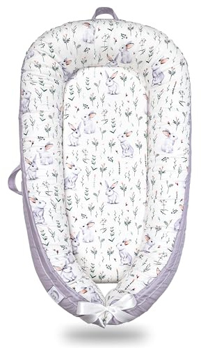 EAQ Riduttore Lettino Neonato Riduttore Culla -lettino da viaggio-100% Cotone Lavabile In Lavatrice (Coniglietto)