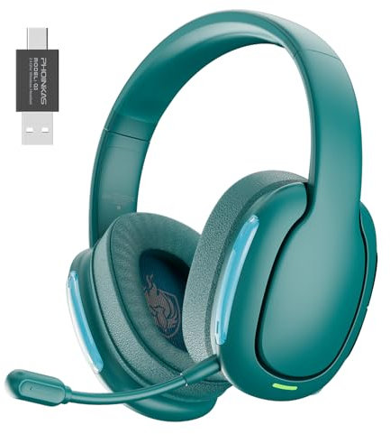 YOTMS Auriculares Gaming inalámbricos 2,4 GHz para PS4/PS5/PC/Switch, con micrófono Desmontable y cancelación de Ruido, Sonido estéreo 7.1 y Modo con Cable de 3,5 mm para Xbox Series (Verde)