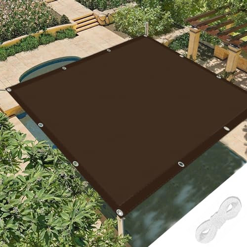 Vela Ombreggiante Quadrata 5 x 5 m Pes Protección Rayos UV Rete Ombreggiante Protezione Solare con Corda di Fissaggio per Patio, Pergola, Cortile, Marrone