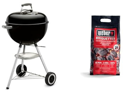 Weber Barbecue à Charbon Classic Kettle 47 cm - Barbecue à Couvercle, Thermomètre & Briquettes de Charbon - Sac 4 kg - Charbon de Bois pour Barbecues Weber - Combustible BBQ - Qualité Premium