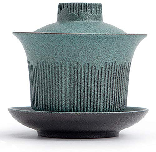 Tazas de té chinas, taza de té gaiwan, gaiwan,Taza de té con tazón de sopera retro, Gaiwan tradicional chino,Juego de té de Kungfu chino de sopera verde de cerámica hecha a mano con tradiciones de 140